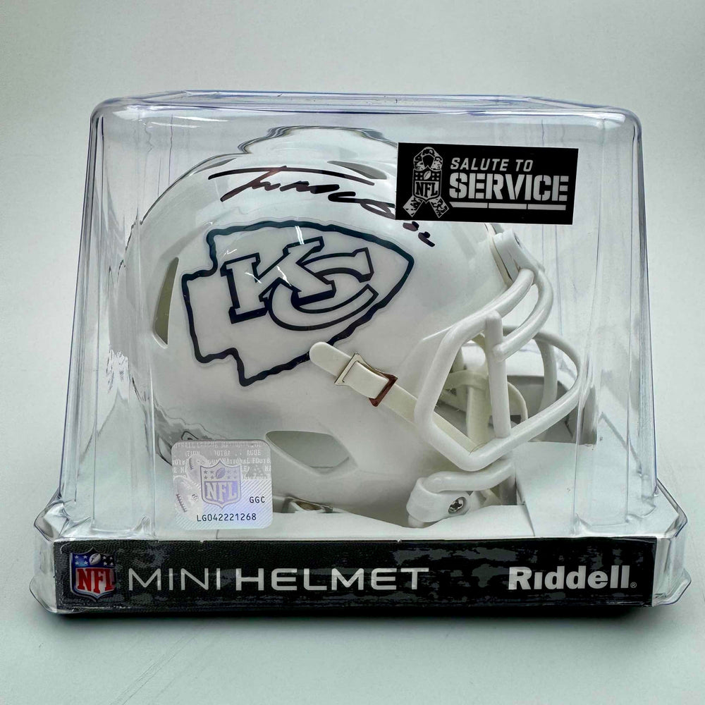 Autographed/Signed Trent McDuffie Kansas City Chiefs White Salute to Service Mini Football Helmet Beckett BAS COA (ONLINE ORDER ONLY)