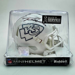 Autographed/Signed Trent McDuffie Kansas City Chiefs White Salute to Service Mini Football Helmet Beckett BAS COA (ONLINE ORDER ONLY)