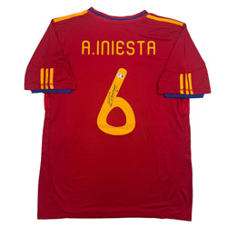 Autographed/Signed Andres Iniesta Spain Red World Cup Soccer Futbol Jersey Beckett BAS COA (ONLINE ORDER ONLY)