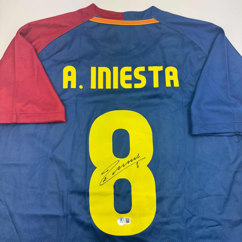 Autographed/Signed Andres Iniesta FC Barcelona Soccer Jersey Beckett BAS COA (ONLINE ORDER ONLY)