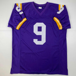 Facsimile Autographed Joe Burrow Purple Reprint Laser Auto College Football Jersey Size Men's XL (ONLINE ORDER ONLY)