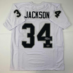 Facsimile Autographed Bo Jackson Oakland Las Vegas White Reprint Laser Auto Football Jersey Size Men's XL (ONLINE ORDER ONLY)