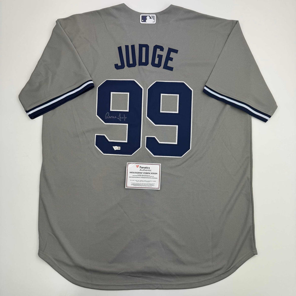 Autographed/Signed Aaron Judge New York Yankees Authentic Majestic Grey Baseball Jersey Fanatics COA (ONLINE ORDER ONLY)