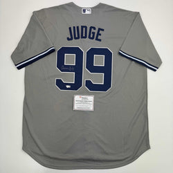 Autographed/Signed Aaron Judge New York Yankees Authentic Majestic Grey Baseball Jersey Fanatics COA (ONLINE ORDER ONLY)