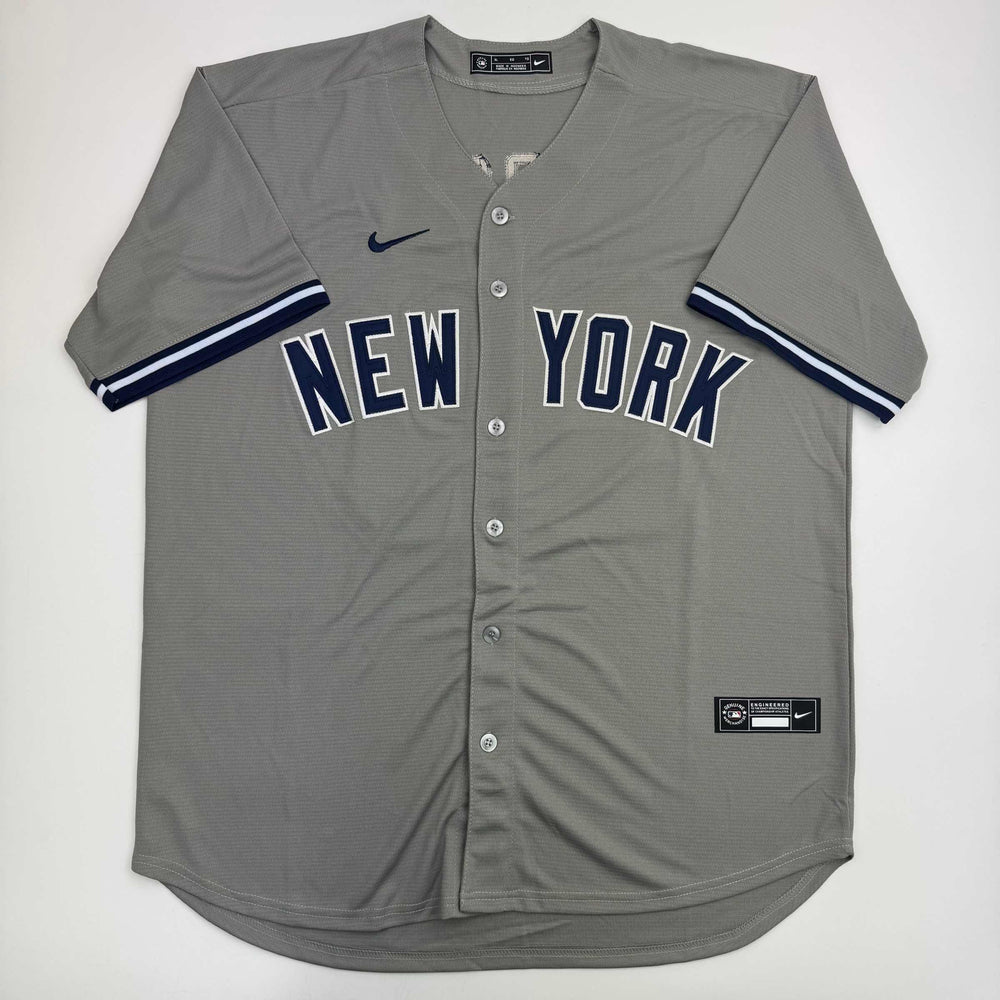 Autographed/Signed Aaron Judge New York Yankees Authentic Majestic Grey Baseball Jersey Fanatics COA (ONLINE ORDER ONLY)