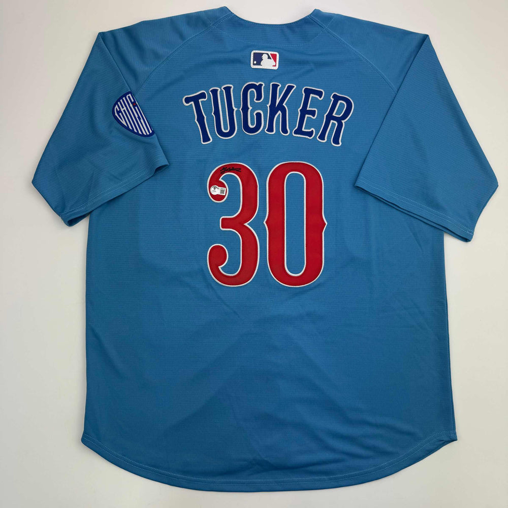 Autographed/Signed Kyle Tucker Chicago Blue Baseball Jersey Beckett BAS COA (ONLINE ORDER ONLY)