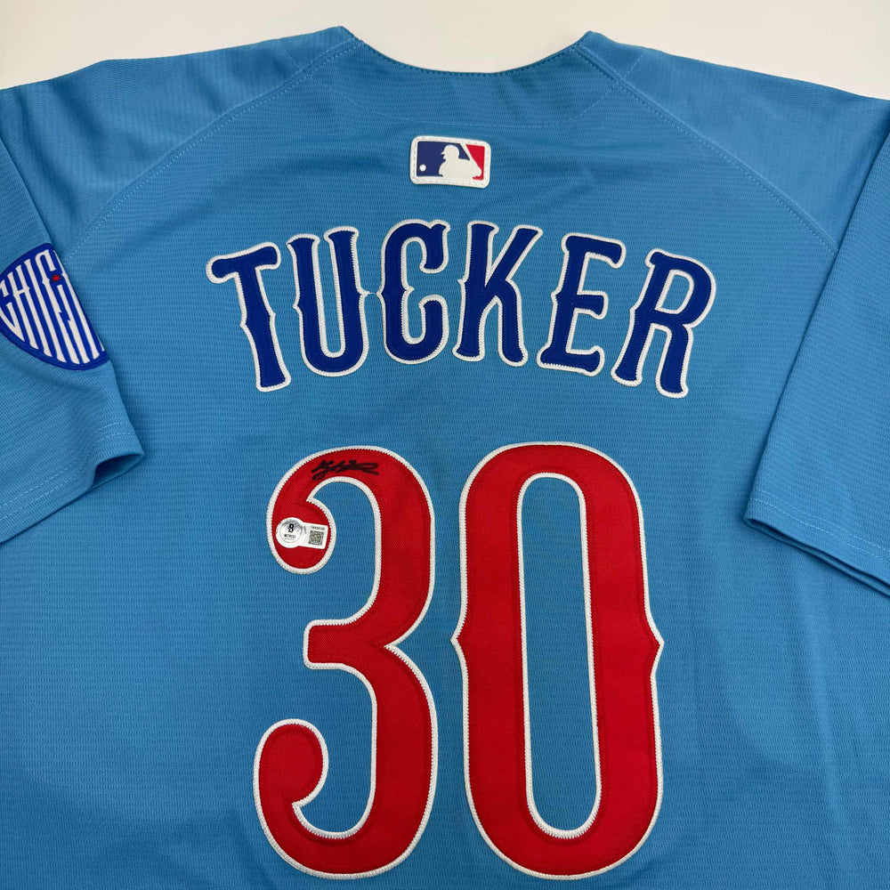 Autographed/Signed Kyle Tucker Chicago Blue Baseball Jersey Beckett BAS COA (ONLINE ORDER ONLY)