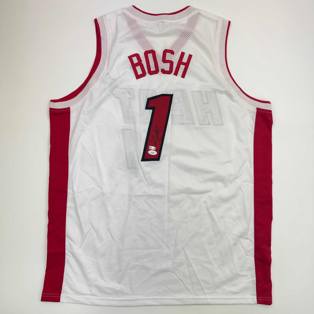 Autographed/Signed Chris Bosh Miami White Basketball Jersey JSA COA (ONLINE ORDER ONLY)