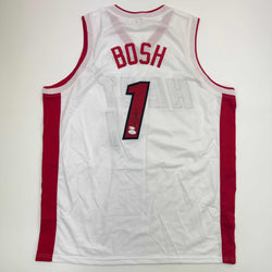 Autographed/Signed Chris Bosh Miami White Basketball Jersey JSA COA (ONLINE ORDER ONLY)