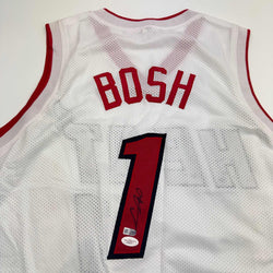Autographed/Signed Chris Bosh Miami White Basketball Jersey JSA COA (ONLINE ORDER ONLY)