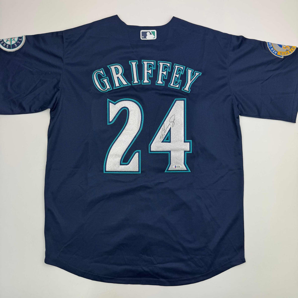 Autographed/Signed Ken Griffey Jr. Seattle Blue Baseball Jersey Beckett BAS COA (ONLINE ORDER ONLY)
