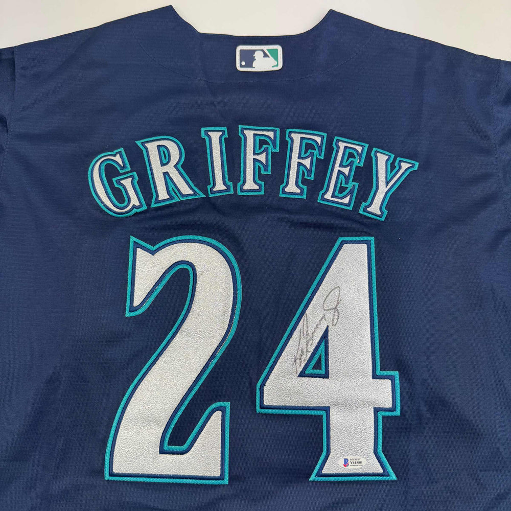Autographed/Signed Ken Griffey Jr. Seattle Blue Baseball Jersey Beckett BAS COA (ONLINE ORDER ONLY)