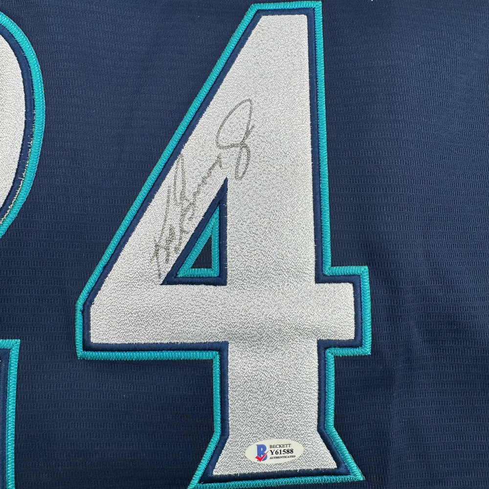 Autographed/Signed Ken Griffey Jr. Seattle Blue Baseball Jersey Beckett BAS COA (ONLINE ORDER ONLY)