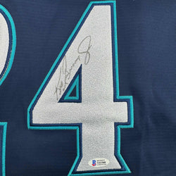 Autographed/Signed Ken Griffey Jr. Seattle Blue Baseball Jersey Beckett BAS COA (ONLINE ORDER ONLY)