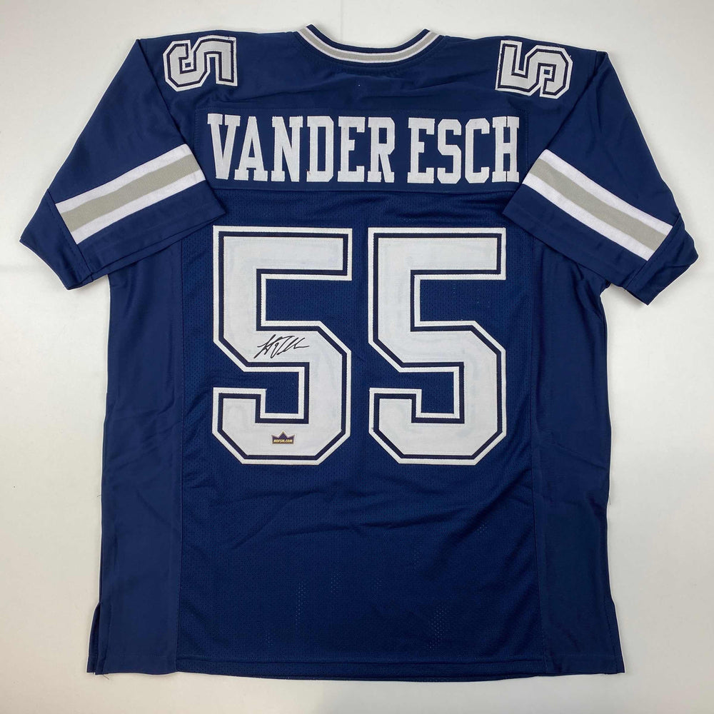 Facsimile Autographed Leighton Vander Esch Dallas Blue Reprint Laser Auto Football Jersey Size Men's XL (ONLINE ORDER ONLY)