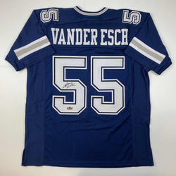 Facsimile Autographed Leighton Vander Esch Dallas Blue Reprint Laser Auto Football Jersey Size Men's XL (ONLINE ORDER ONLY)