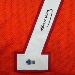 Autographed/Signed Bucky Irving Tampa Bay Orange Creamsicle Retro Throwback Football Jersey Beckett BAS COA (ONLINE ORDER ONLY)