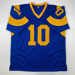 Facsimile Autographed Cooper Kupp Los Angeles LA Royal Blue Retro Reprint Laser Auto Football Jersey Size Men's XL (ONLINE ORDER ONLY)
