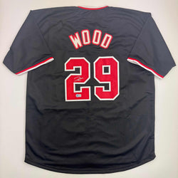 Autographed/Signed James Wood Washington Black Baseball Jersey Beckett BAS COA (ONLINE ORDER ONLY)
