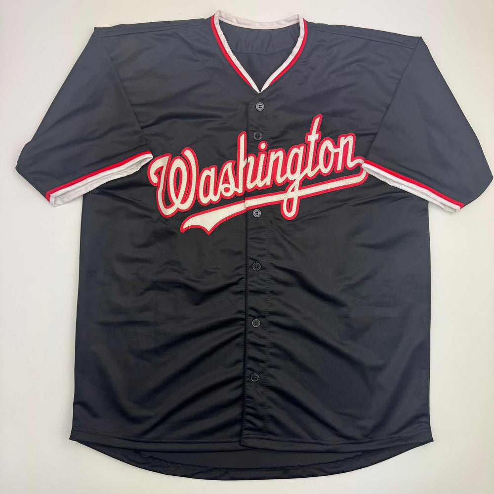 Autographed/Signed James Wood Washington Black Baseball Jersey Beckett BAS COA (ONLINE ORDER ONLY)