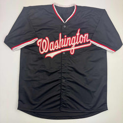 Autographed/Signed James Wood Washington Black Baseball Jersey Beckett BAS COA (ONLINE ORDER ONLY)