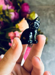 Tiny Black Obsidian Cats, Mini Black Cat, Black Crystal Cat, Witchy Halloween Decor (ONLINE ORDER ONLY)
