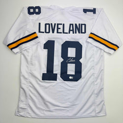 Autographed/Signed Colston Loveland Michigan White College Football Jersey Beckett BAS COA (ONLINE ORDER ONLY)