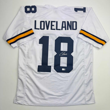 Autographed/Signed Colston Loveland Michigan White College Football Jersey Beckett BAS COA (ONLINE ORDER ONLY)
