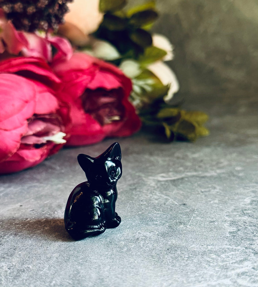 Tiny Black Obsidian Cats, Mini Black Cat, Black Crystal Cat, Witchy Halloween Decor (ONLINE ORDER ONLY)