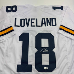 Autographed/Signed Colston Loveland Michigan White College Football Jersey Beckett BAS COA (ONLINE ORDER ONLY)