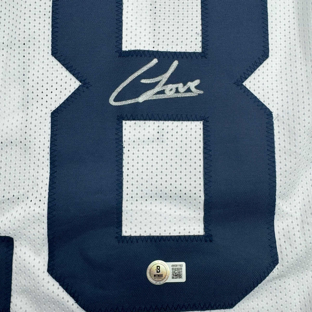 Autographed/Signed Colston Loveland Michigan White College Football Jersey Beckett BAS COA (ONLINE ORDER ONLY)