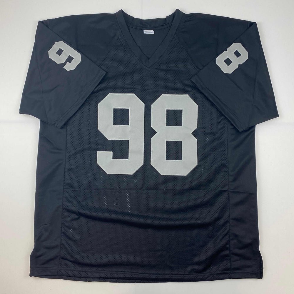 Facsimile Autographed Maxx Crosby Oakland Las Vegas Black Reprint Laser Auto Football Jersey Size Men's XL (ONLINE ORDER ONLY)