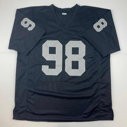 Facsimile Autographed Maxx Crosby Oakland Las Vegas Black Reprint Laser Auto Football Jersey Size Men's XL (ONLINE ORDER ONLY)