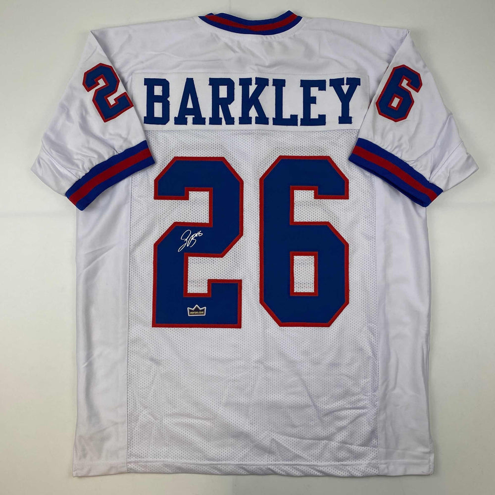 Facsimile Autographed Saquon Barkley New York Color Rush White Reprint Laser Auto Football Jersey Size Men's XL (ONLINE ORDER ONLY)