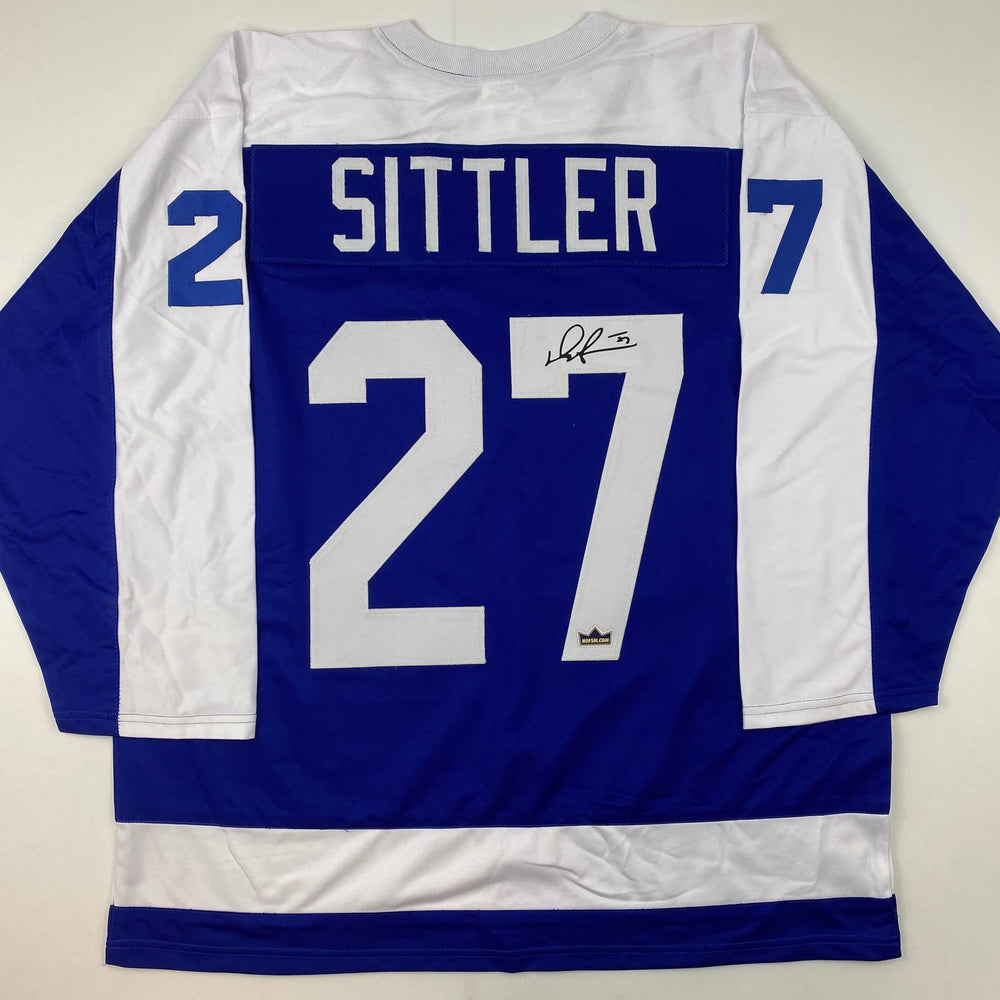 Facsimile Autographed Darryl Sittler Toronto Blue Reprint Laser Auto Hockey Jersey Size Men's XL (ONLINE ORDER ONLY)