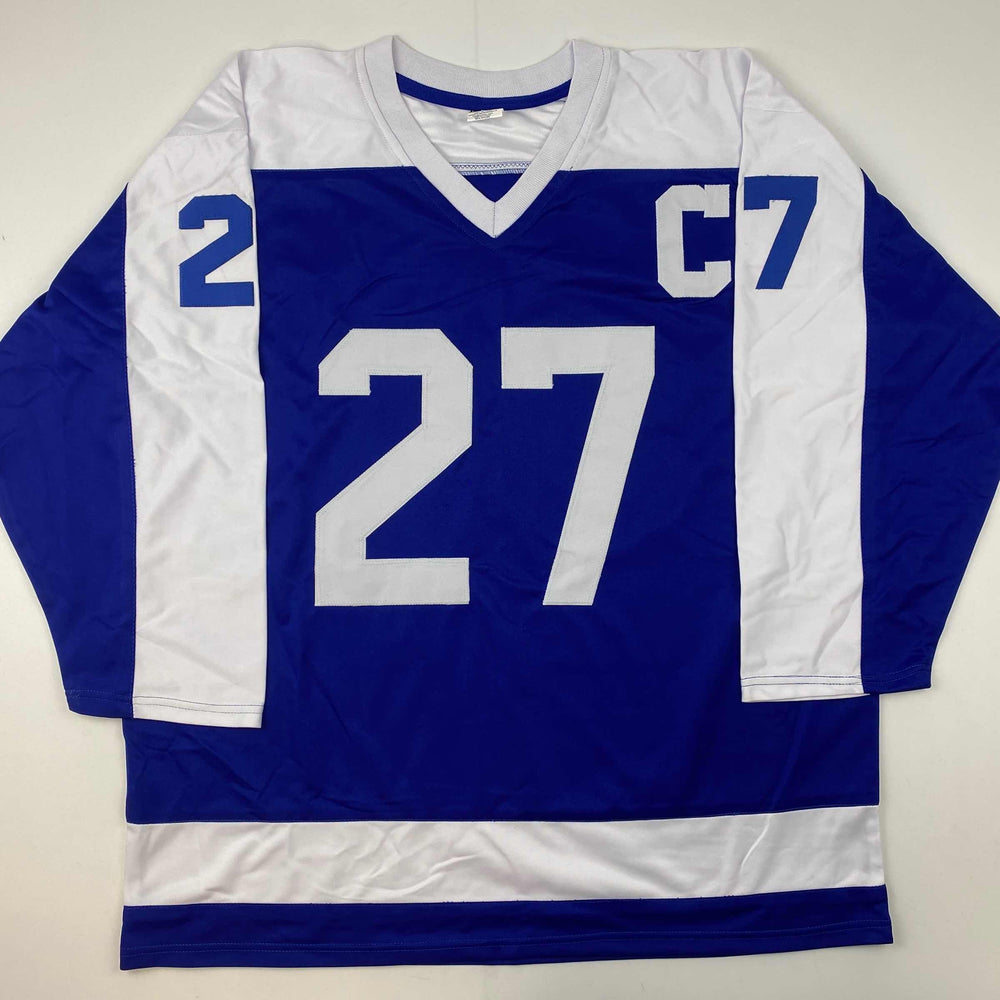 Facsimile Autographed Darryl Sittler Toronto Blue Reprint Laser Auto Hockey Jersey Size Men's XL (ONLINE ORDER ONLY)