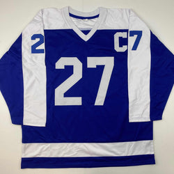 Facsimile Autographed Darryl Sittler Toronto Blue Reprint Laser Auto Hockey Jersey Size Men's XL (ONLINE ORDER ONLY)