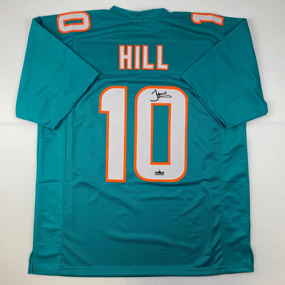 Facsimile Autographed Tyreek Hill Miami Teal Reprint Laser Auto Football Jersey Size Men's XL (ONLINE ORDER ONLY)