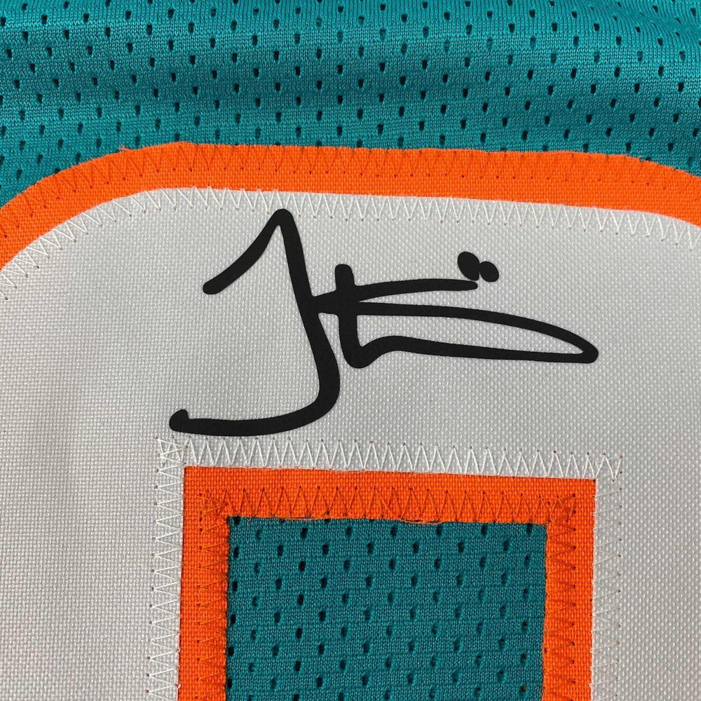 Facsimile Autographed Tyreek Hill Miami Teal Reprint Laser Auto Football Jersey Size Men's XL (ONLINE ORDER ONLY)