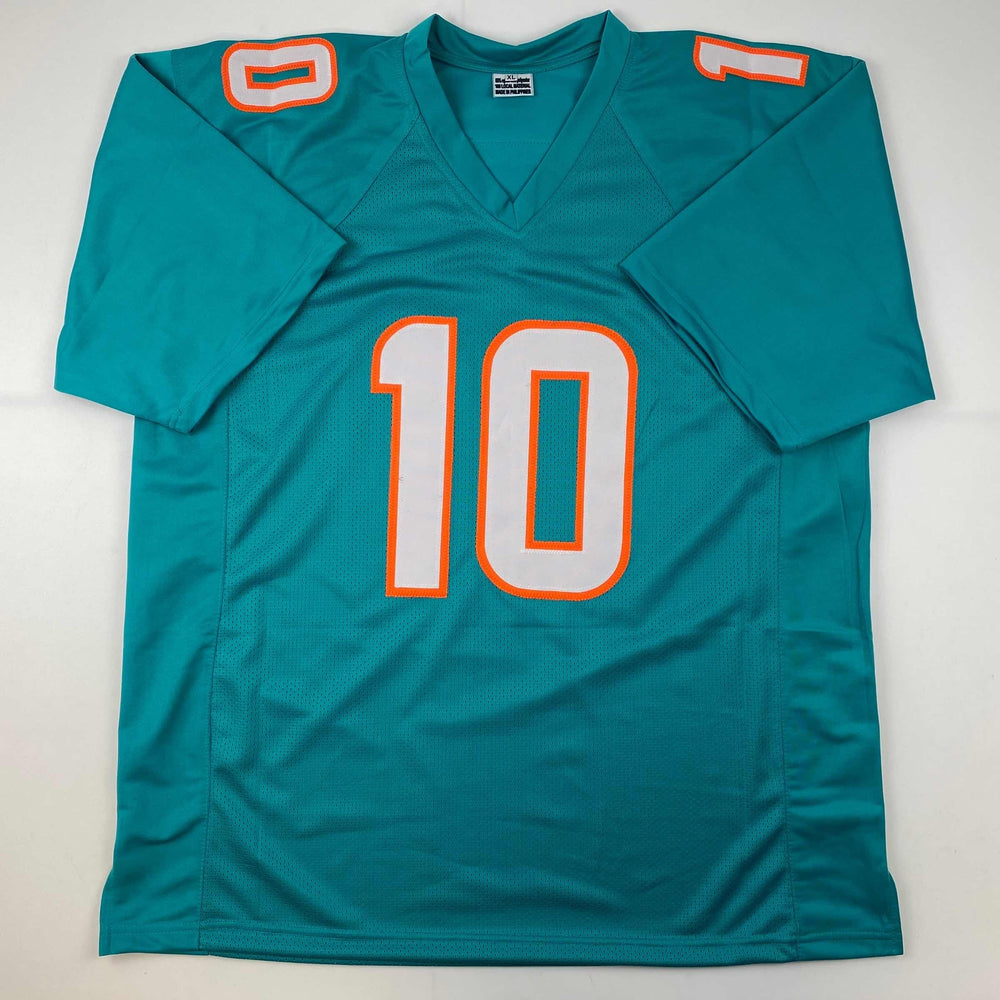 Facsimile Autographed Tyreek Hill Miami Teal Reprint Laser Auto Football Jersey Size Men's XL (ONLINE ORDER ONLY)