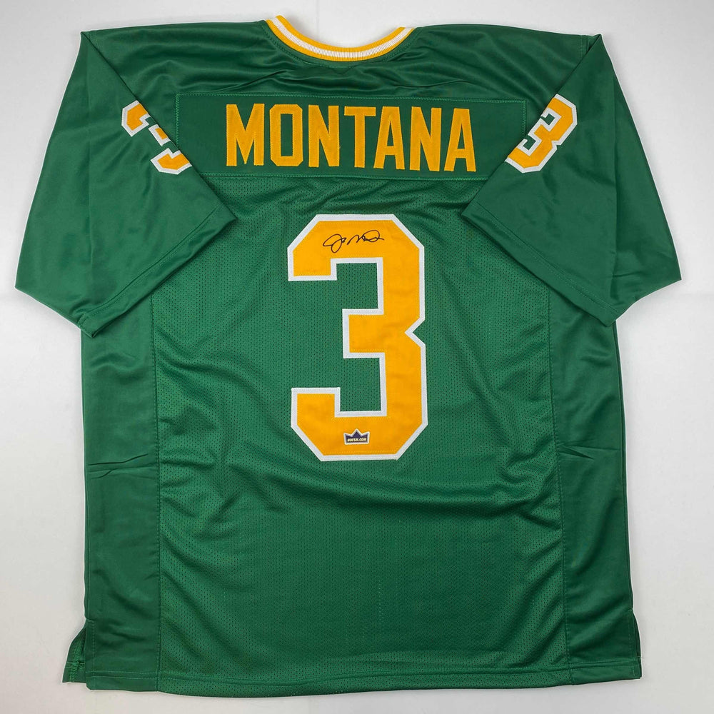 Facsimile Autographed Joe Montana Notre Dame Green Reprint Laser Auto College Football Jersey Size Men's XL (ONLINE ORDER ONLY)