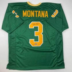 Facsimile Autographed Joe Montana Notre Dame Green Reprint Laser Auto College Football Jersey Size Men's XL (ONLINE ORDER ONLY)