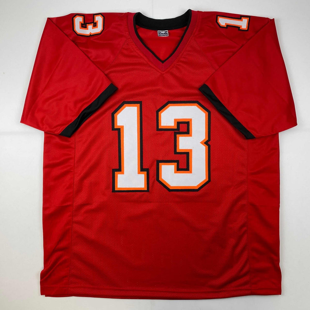 Facsimile Autographed Mike Evans Tampa Bay Red Reprint Laser Auto Football Jersey Size Men's XL (ONLINE ORDER ONLY)
