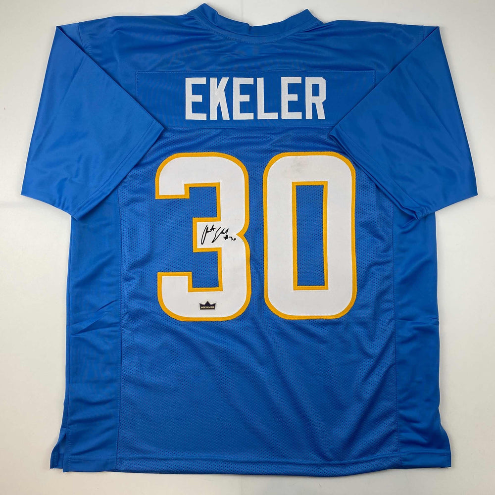 Facsimile Autographed Austin Ekeler Los Angeles LA Powder Blue Reprint Laser Auto Football Jersey Size Men's XL (ONLINE ORDER ONLY)