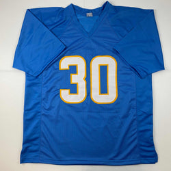 Facsimile Autographed Austin Ekeler Los Angeles LA Powder Blue Reprint Laser Auto Football Jersey Size Men's XL (ONLINE ORDER ONLY)