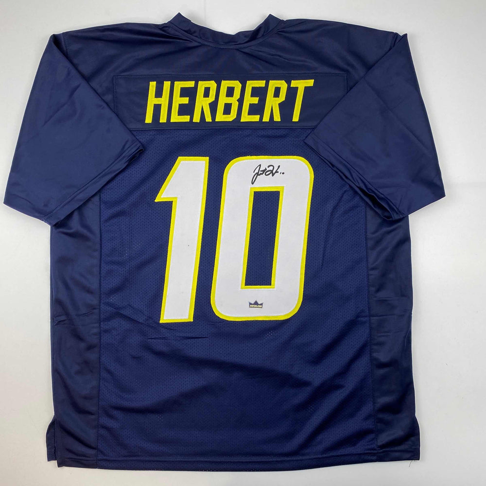Facsimile Autographed Justin Herbert Los Angeles LA Dark Blue Reprint Laser Auto Football Jersey Size Men's XL (ONLINE ORDER ONLY)
