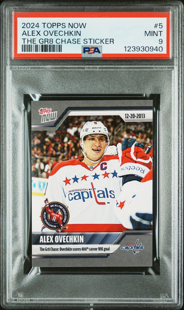 Graded 2024 Topps Now Alex Ovechkin #5 The GR8 Chase Sticker Hockey Card PSA 9 Mint (ONLINE ORDER ONLY)