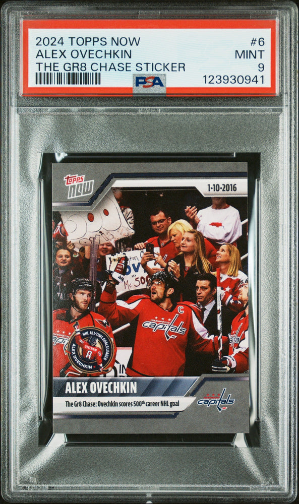 Graded 2024 Topps Now Alex Ovechkin #6 The GR8 Chase Sticker Hockey Card PSA 9 Mint (ONLINE ORDER ONLY)