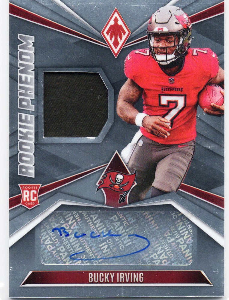 2024 Panini Phoenix Bucky Irving #RPJABIG Silver Rookie Phenom Patch Autograph /299 Rookie RC Football Card (ONLINE ORDER ONLY)