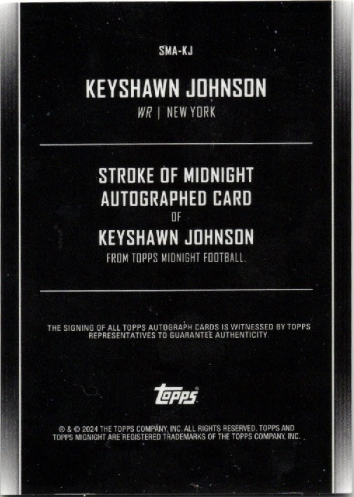 2024 Topps Midnight Keyshawn Johnson #SMAJK Stroke of Midnight Dusk Auto /75 New York Jets Football Card (ONLINE ORDER ONLY)